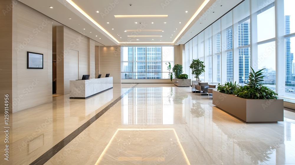 Aufkleber modern office lobby with natural light and minimalist design emphasizing elegance and style : genera