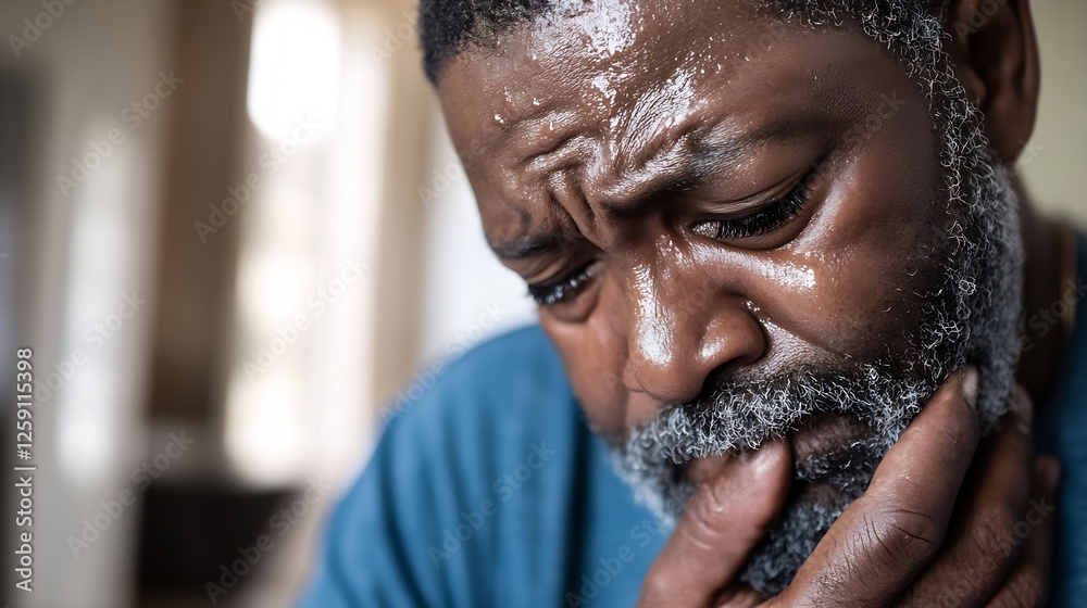 Poster Emotional Portrait of a Man Deep in Thought with Display of Raw Emotion and Reflection : Generative AI