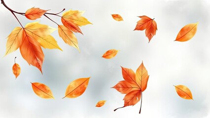 Autumn Leaves Falling Nature Background Orange and Yellow Foliage