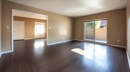 Spacious empty living room with warm wall colors and natural light for a homey feel : Generative AI