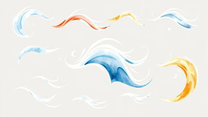 Abstract Watercolor Swirls Blue Orange Yellow Wave Design