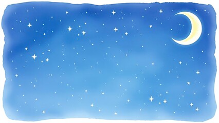 Naklejka premium Night Sky Background Crescent Moon Stars Blue Celestial Dreamy