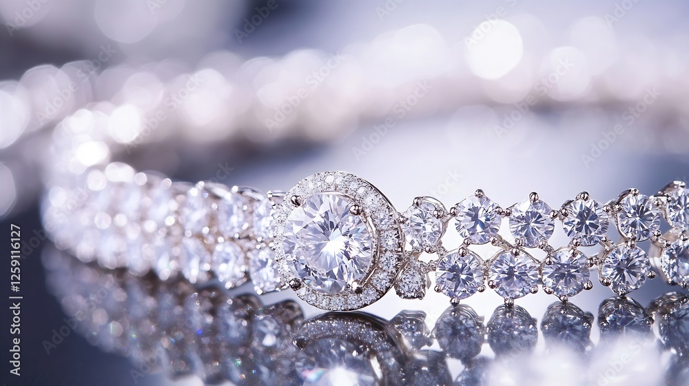 Poster stunning close up of a sparkling diamond bracelet on a reflective surface : generative ai