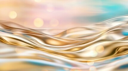 Abstract Gold Waves with Pastel Bokeh Background