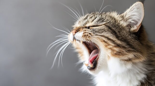 Sleeping cat yawning widely showing furry expression in soft close-up : Generative AI - Powered by Adobe
