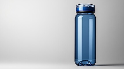 Isolated a white background A bright blue water bottle with a flip top lid standing ready for school