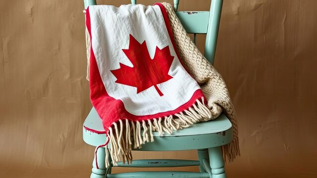 Canadian Flag Throw Blanket on Rustic Chair Cozy Home Decor