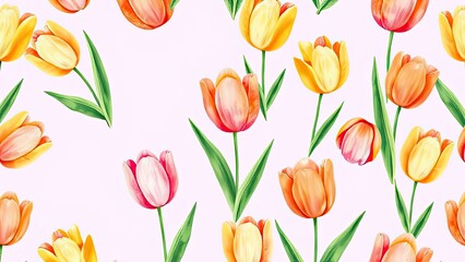 Spring Tulip Seamless Pattern Watercolor Floral Design Botanical Illustration Flower Background