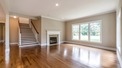 Obraz premium Spacious and Bright Empty Living Room with Large Windows and Modern Interior Design : Generative AI