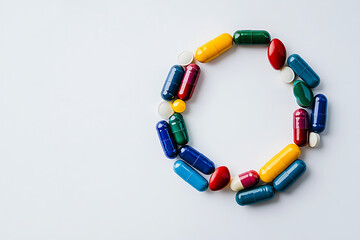 Fototapeta premium Colorful Capsules Arranged in a Circle on White Background