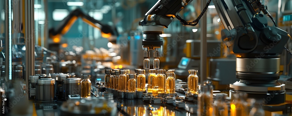 Poster close-up view of advanced robotics in a modern manufacturing facility. automated machines efficientl