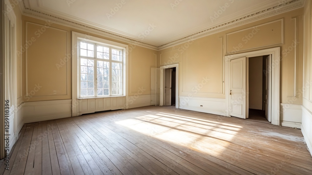 Aufkleber spacious and minimalist empty interior with large windows and natural light inviting calm and clarit