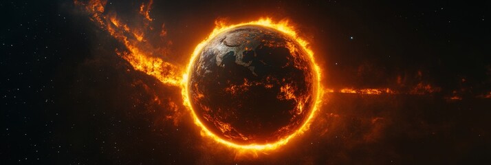 Burning Earth in Space, apocalypse, fiery, destruction, background stars