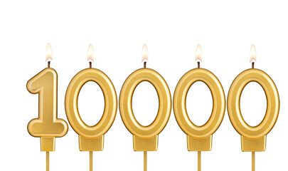 Candles forming the number 10000 - white background.