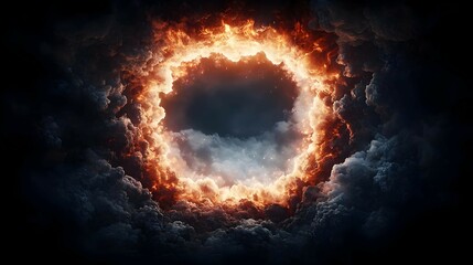 Fototapeta premium Fiery Ring of Fire in Dark Clouds