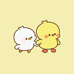 Cute chicks walking hand in hand