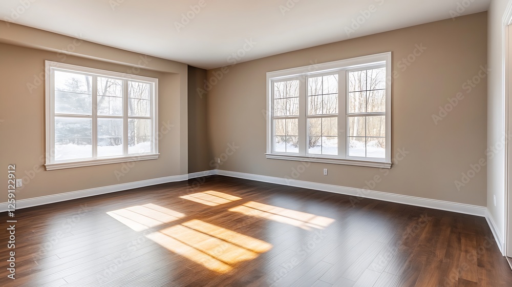 Aufkleber empty modern room with large windows and natural light : generative ai