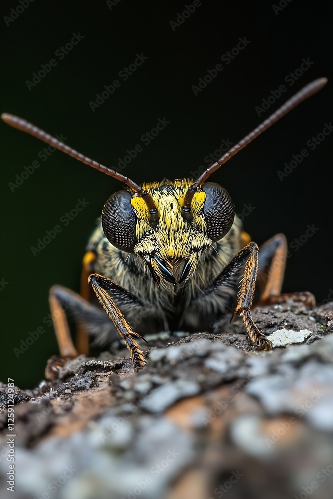 Poster Close Up of a Macro Shot of a Colorful Bee on a Rustic Background : Generative AI