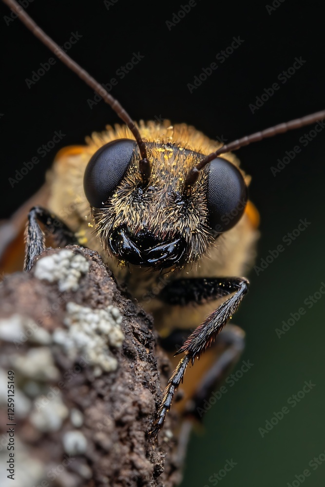 Poster high-detail close up of a bee on a wood surface capturing the intricate features of nature's pollina