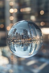 Stunning Urban Cityscape Reflected in a Glass Sphere Captivating Modern Architecture : Generative AI