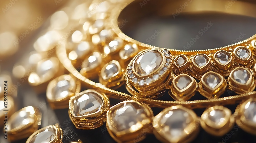 Poster stunning close up photo of luxurious gold necklace with glimmering gems and intricate design : gener