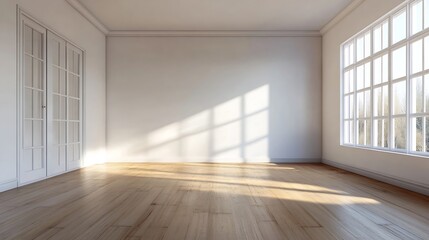 Obraz premium Bright and Airy Empty Room with Natural Light Streaming Through Windows : Generative AI