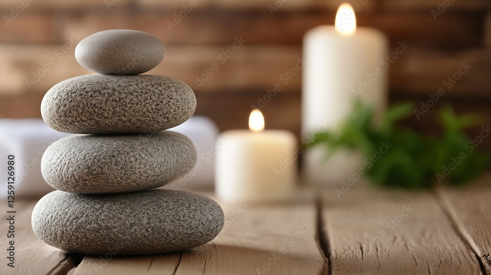 Leinwandbilder Zen stone stack with candles creating a serene and calming atmosphere for relaxation and mindfulness : Generative AI