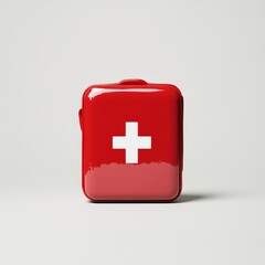 Obraz premium Red First Aid Kit Against Gray Background