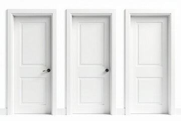 Modern white wooden door collection set isolated on white background with open and closed positions, home decor, office decor