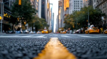 Urban Cityscape with Yellow Taxi Cab and Blurred Skyscrapers in Background : Generative AI