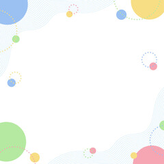 曲線と円形オブジェクトの背景フレーム、ポップなデザイン、正方形サイズ