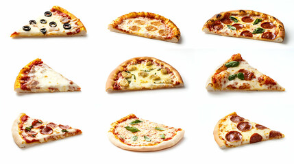 Assortment of Pizza Slices on White Background
