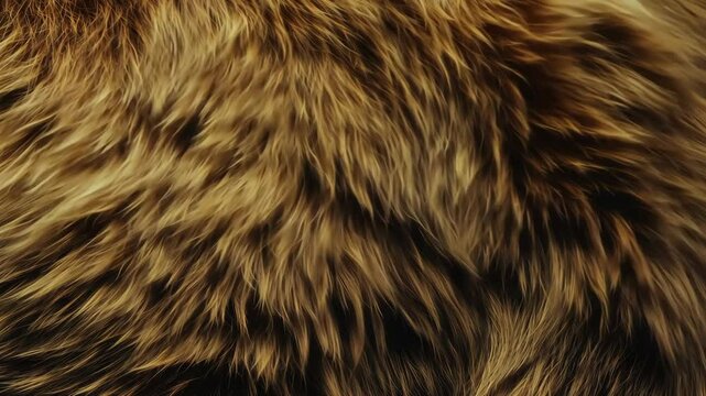 Close-up of bear fur texture, featuring thick, coarse brown fur that fills the entire screen, creating a natural and rugged appearance.