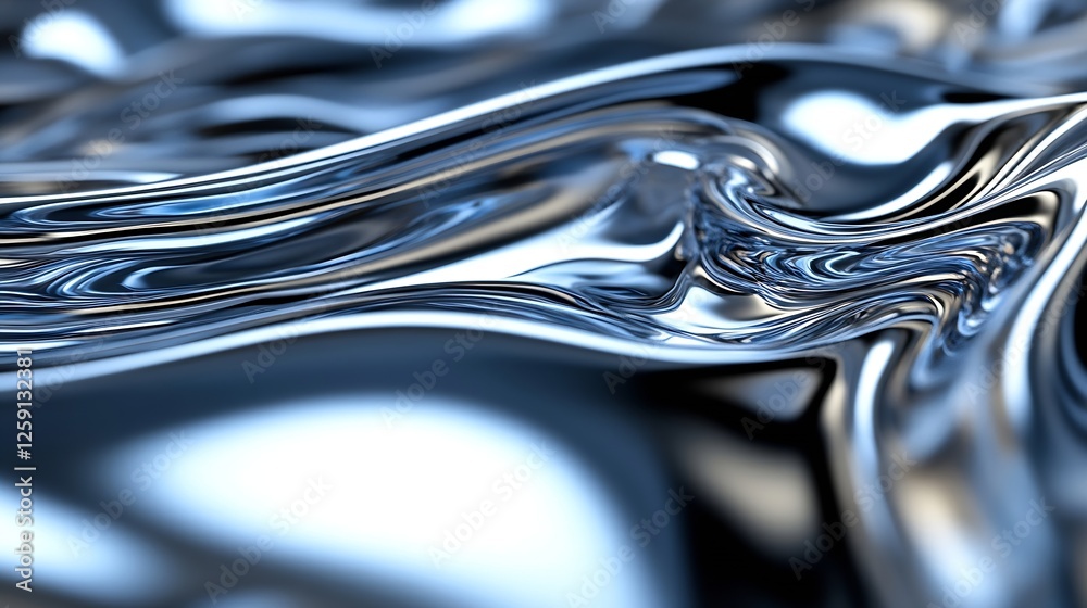 Poster Flowing metallic waves create an abstract and captivating design showcasing fluid movement and reflections : Generative AI
