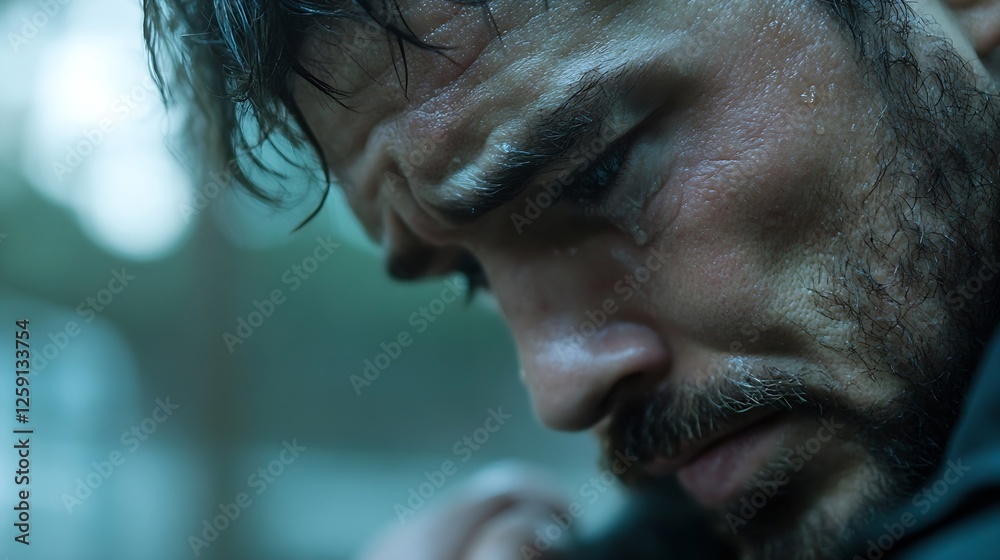 Aufkleber intense expression of a man with emotional depth captured in a dramatic close-up photography : gener