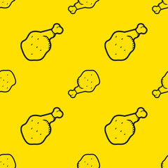 fried chicken pattern background. Fried chicken doodle pattern. fast food background. Chicken leg seamless pattern. Chicken drumstick pattern.