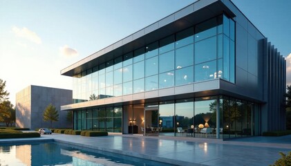 Obraz premium Modern glass and steel office building exterior with sleek lines and minimalist design , steel, modern