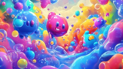 Happy colorful blobs floating in vibrant liquid.