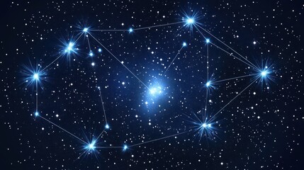Constellation in deep space, glowing stars connected by lines.