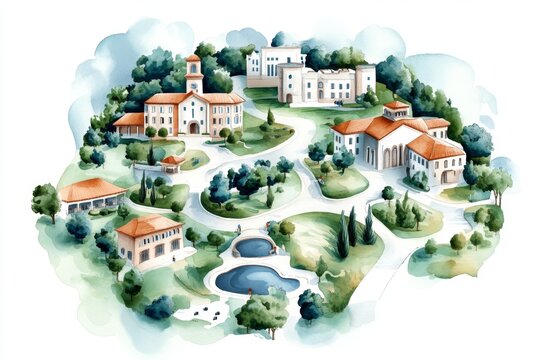 A university campus map with marked locations for student support centers, tutoring offices, and counseling services