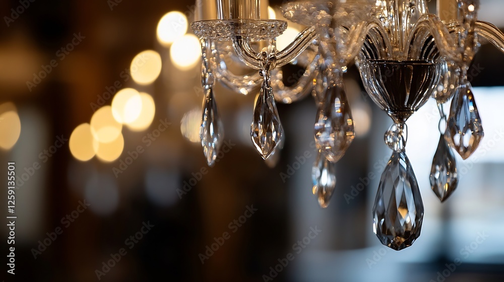 Poster Close Up of Elegant Crystal Chandelier with Beautiful Bokeh Lights in Luxurious Setting : Generative AI