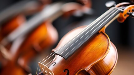 Fototapeta premium Beautifully Crafted Violins with Smooth Finishes Displayed in a Professional Music Environment : Generative AI