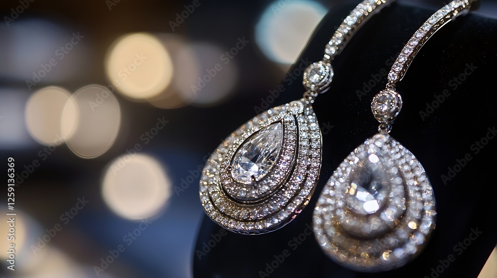 Aufkleber luxurious diamond earrings with sparkling gemstones displayed elegantly in soft bokeh background : g