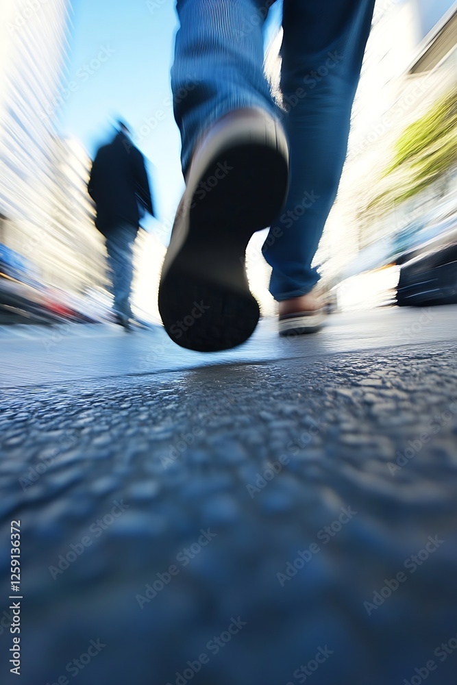 Poster dynamic perspective of people walking on a city street with busy backdrop : generative ai