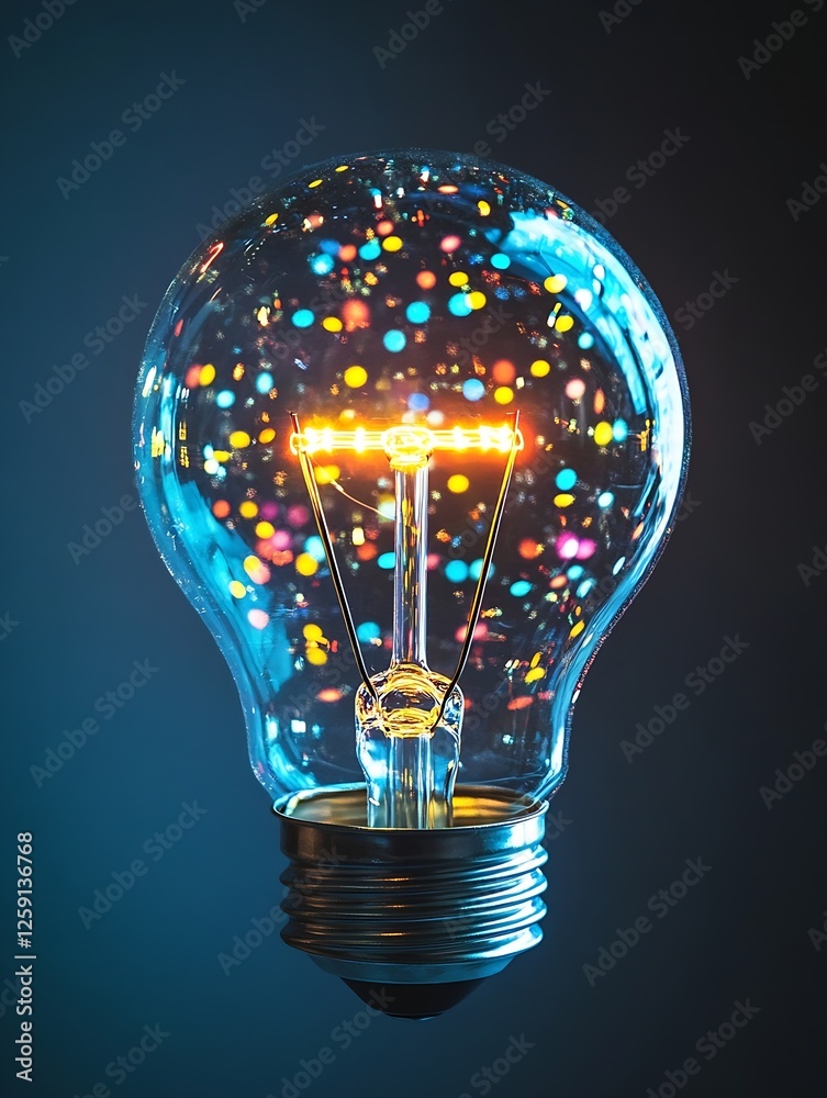 Fototapete illuminated light bulb with colorful bokeh abstract background representing creativity and inspirati