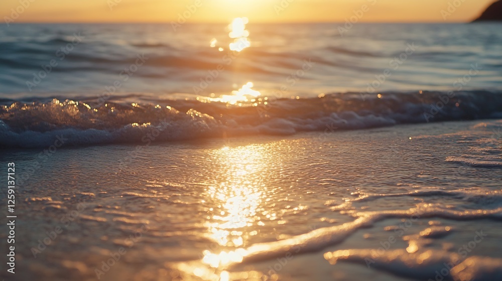 Poster Serene sunset reflecting on ocean waves creating a peaceful coastal view : Generative AI
