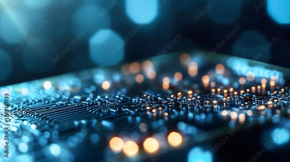 Poster futuristic electronic circuit board with glowing lights and designs : generative ai