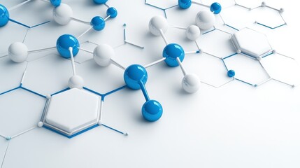 Abstract Molecular Structure: Blue and White Spheres Network