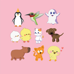 Animal set with many cute animals