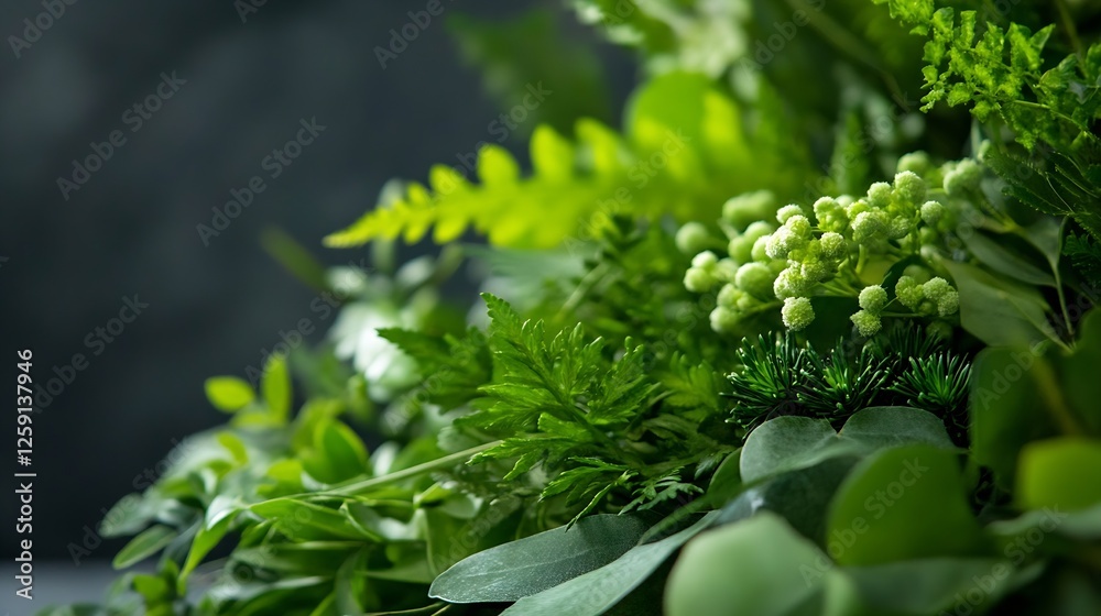 Poster lush greenery and vibrant foliage with various leaves for nature background : generative ai